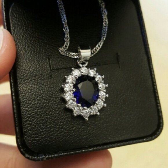 18K Plated Sapphire Elements Swarovski Women's Necklace - Picture 3 of 8